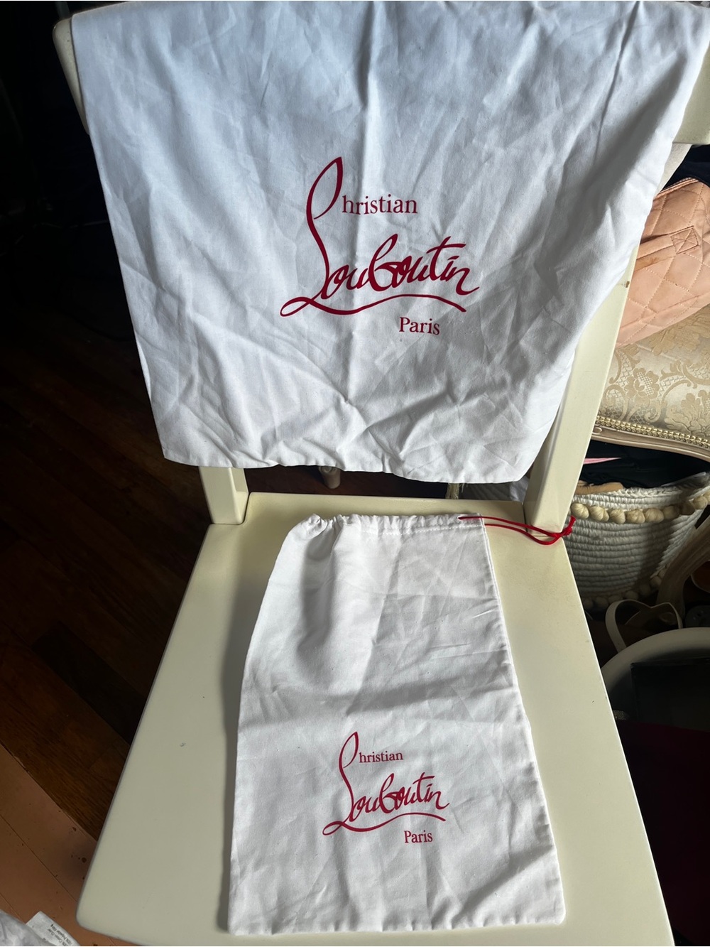 Christian Louboutin White Dust Bags with Red Logo (Set of 2)